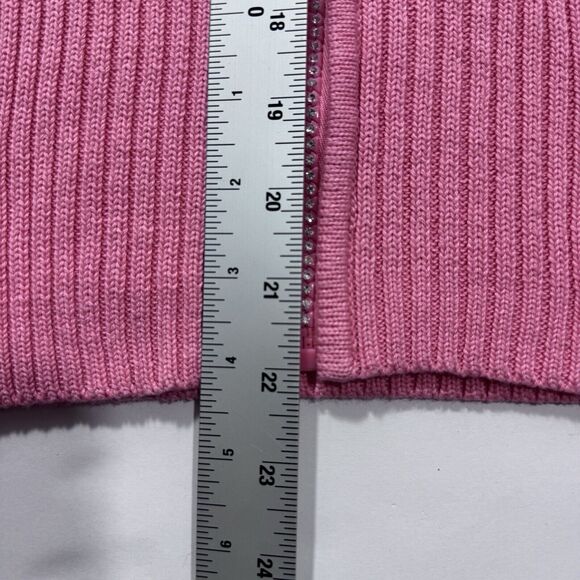 Woman's Quacker Factory Rhinestone Zipper Chunky-Knit Sky Blue Zip-up Polo Shirt - Picture 6 of 7